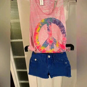 Justice blue shorts 8S & firehouse tank (S) girls 2 piece outfit